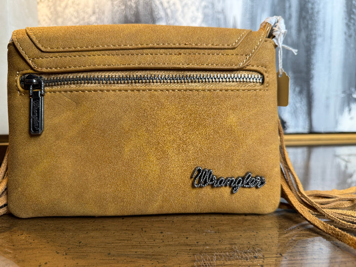 Wrangler Suede Leather Fringe Crossbody | Camel