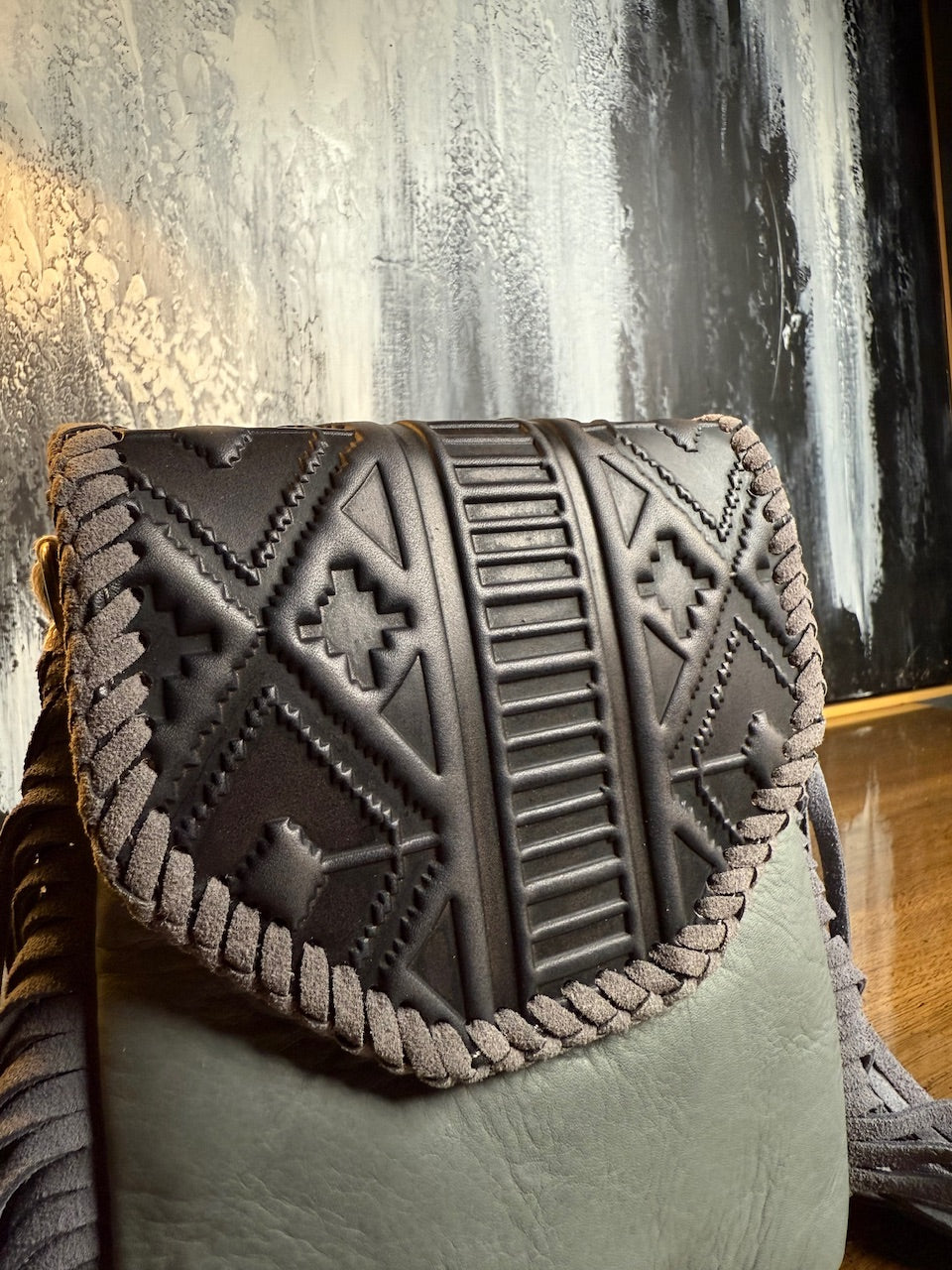 Slate Shadow Embossed Leather Crossbody Bag