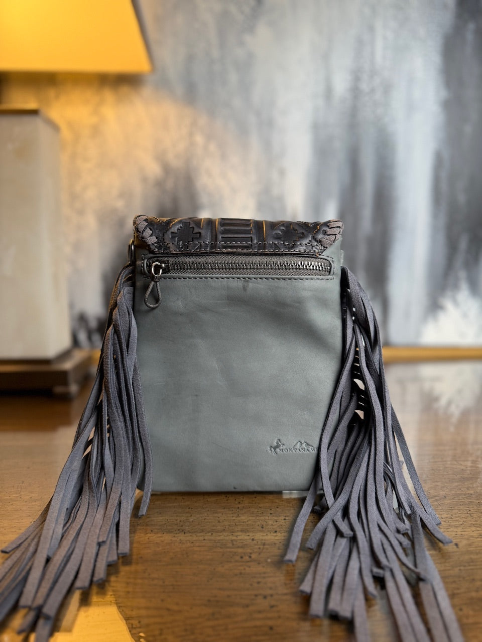 Slate Shadow Embossed Leather Crossbody Bag