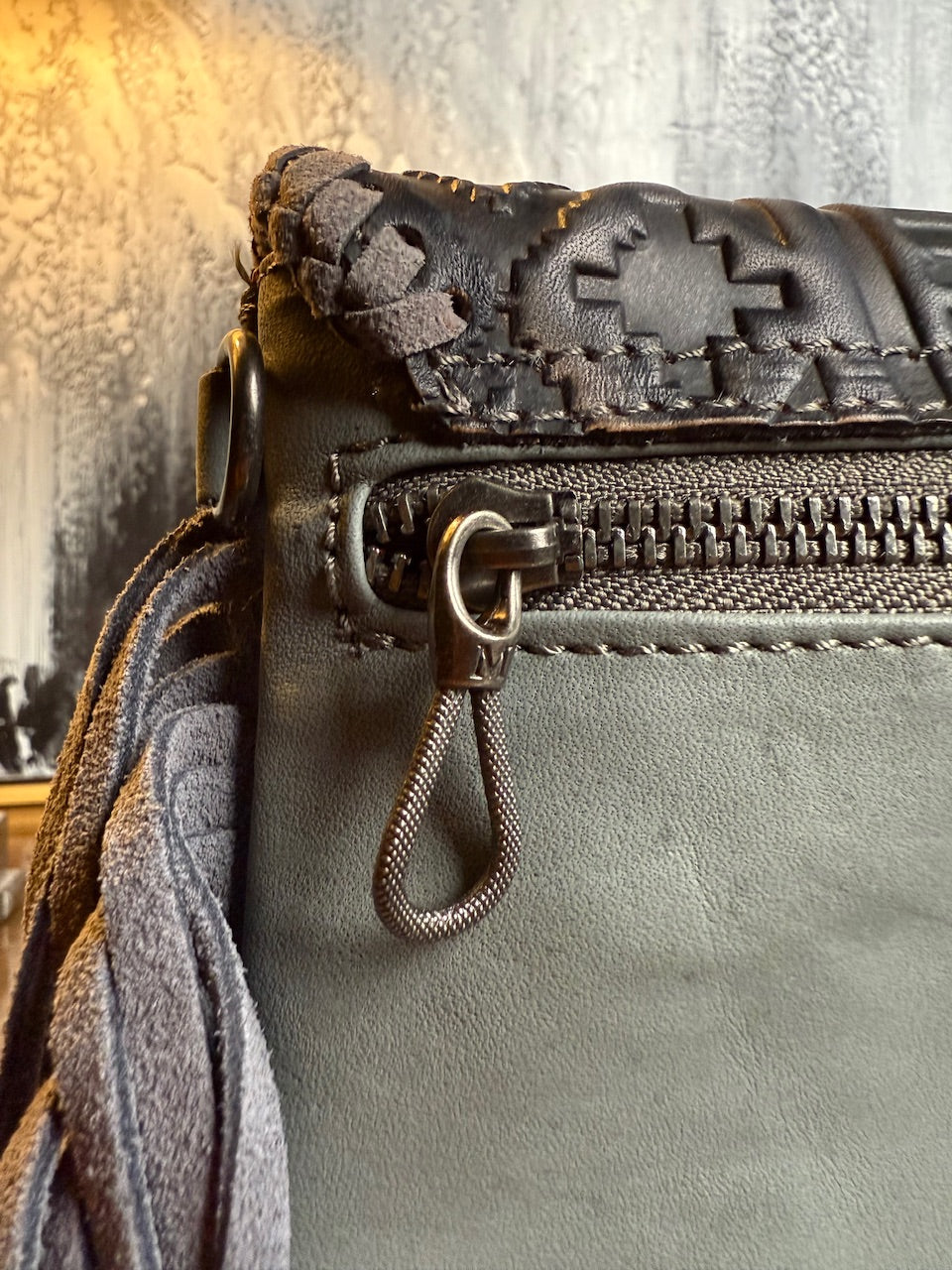 Slate Shadow Embossed Leather Crossbody Bag